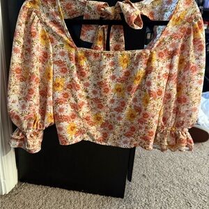 Sienna Sky Yellow & Pink Floral Puff-Sleeve Crop Top